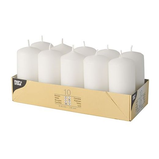 PACK OF 10 WHITE PILLAR CANDLES 40 X 90 MM. PS17915 \\\KD29611