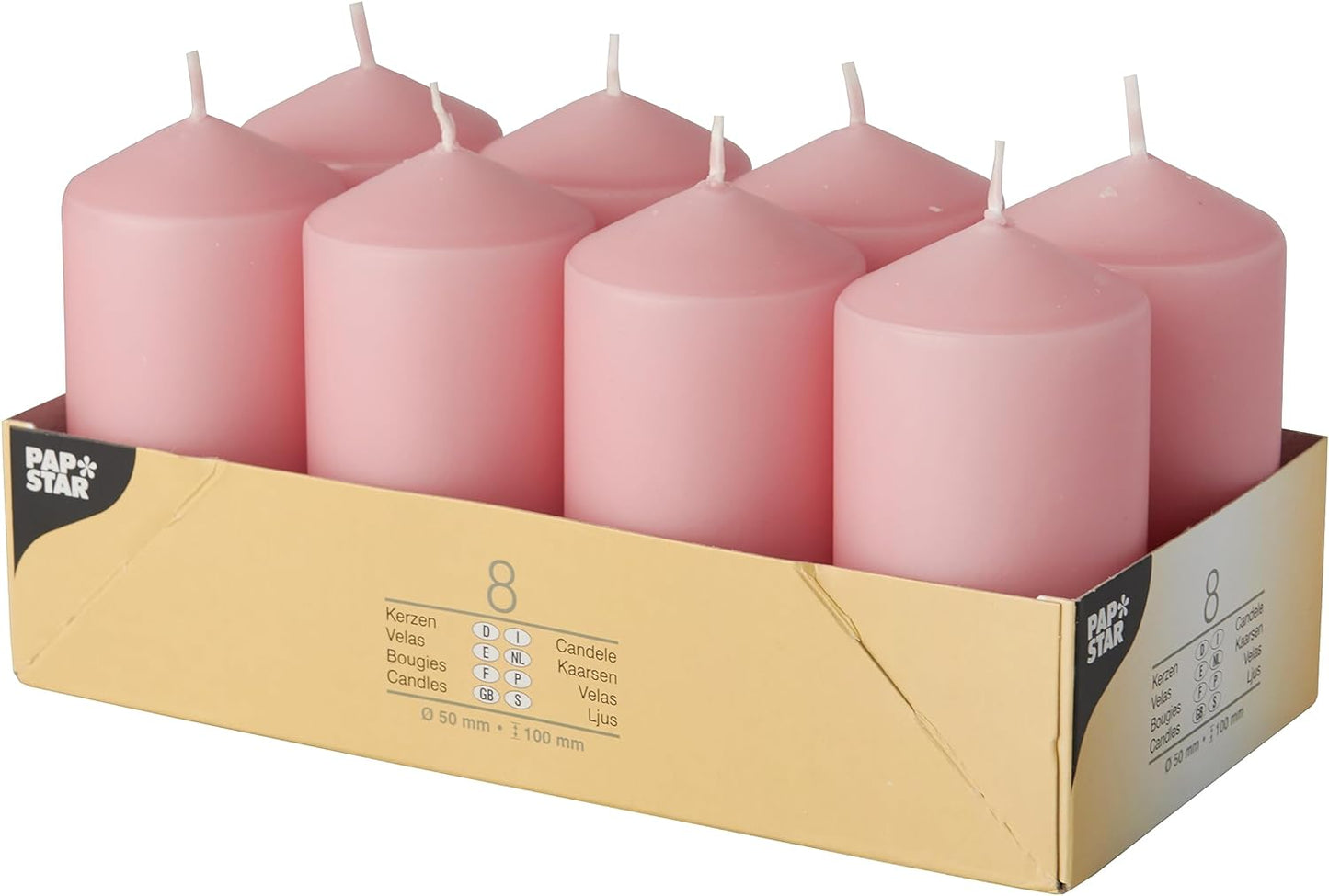 PACK OF 8 PINK PILLAR CANDLES 50 X 100 MM. PS17982 \\\KD29613