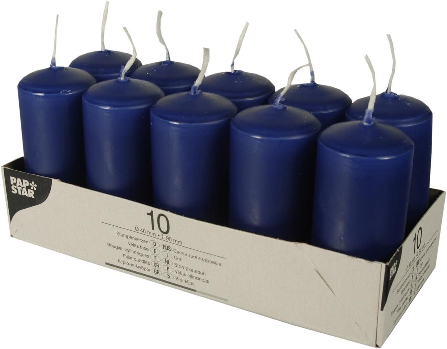 PACK OF 10 DARK BLUE PILLAR CANDLES 40 X 90 MM. PS17916 \\\KD29614