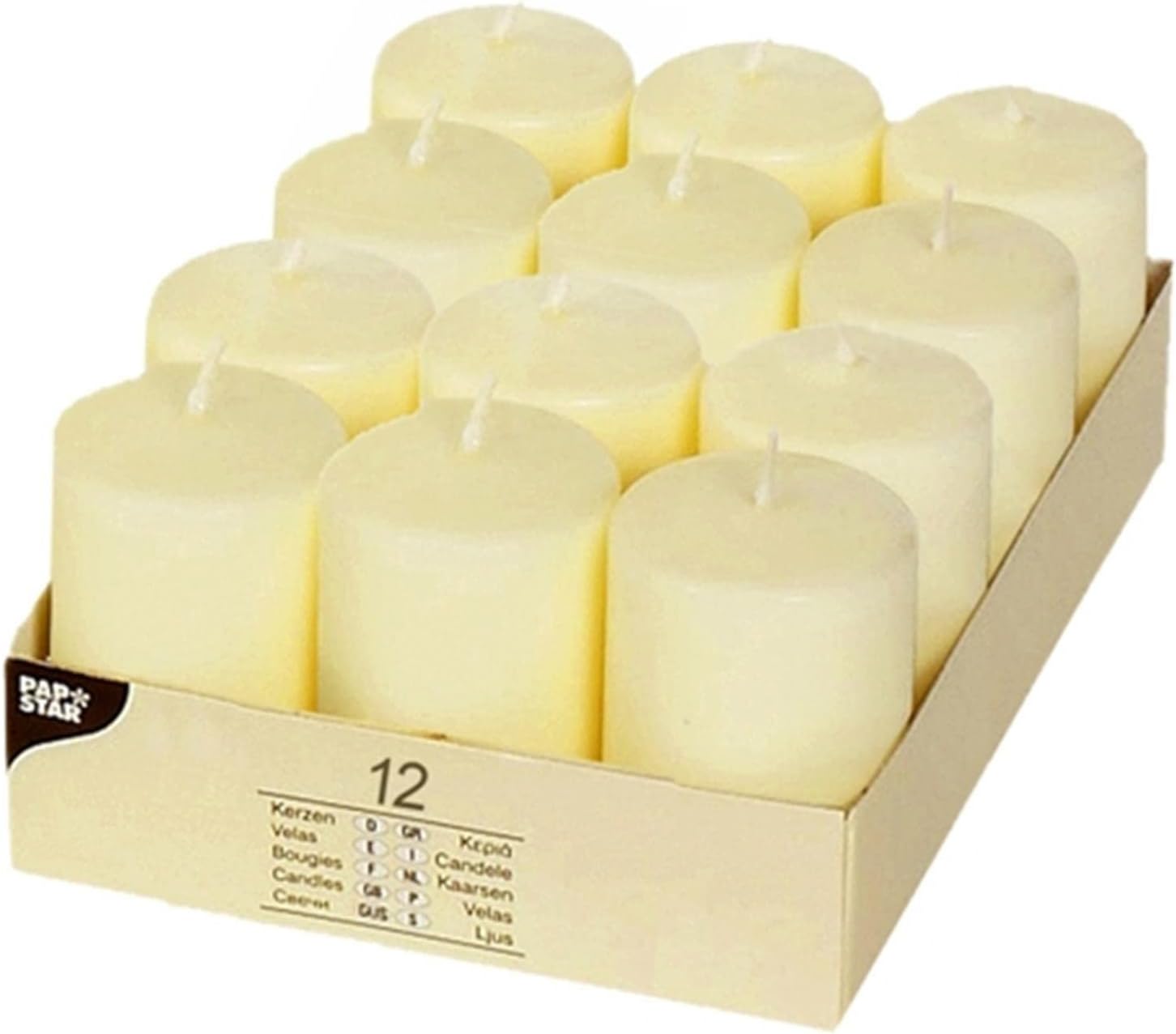 PACK OF 12 CREAM PILLAR CANDLES 40 X 60 MM. PS15360 \\\KD29615