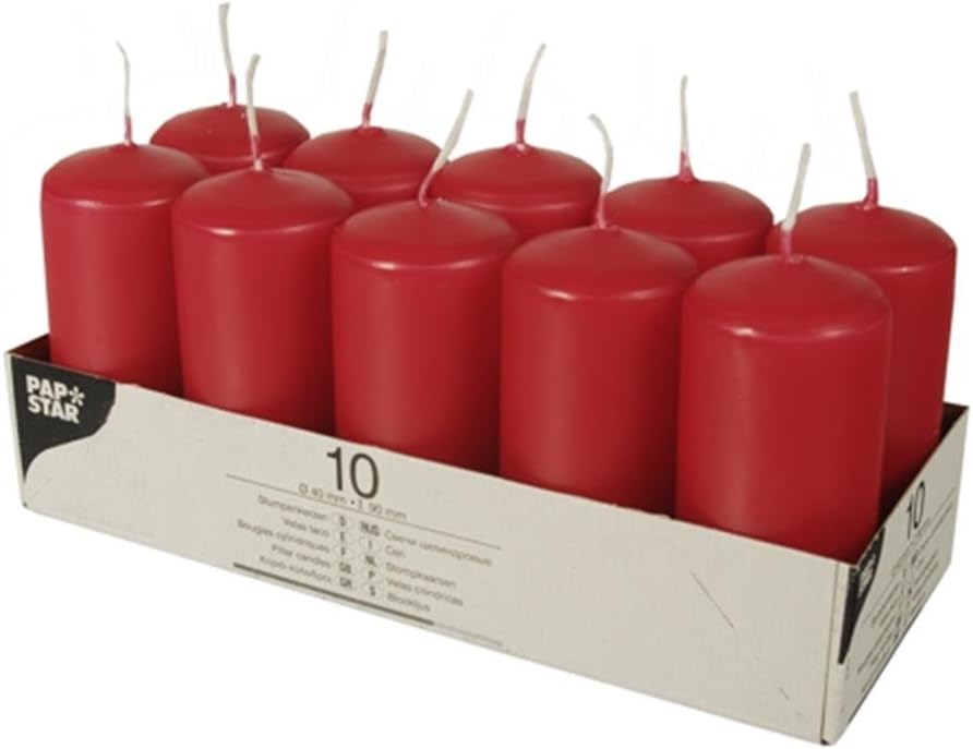 PACK OF 10 RED PILLAR CANDLES 40 X 90 MM. PS17918 \\\KD29616