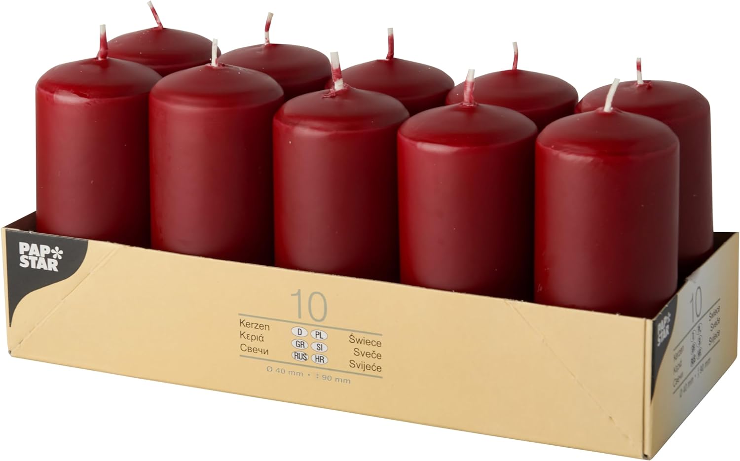 PACK OF 10 BORDEAUX / BURGANDY PILLAR CANDLES 50 X 100 MM. PS17914 \\\KD29638