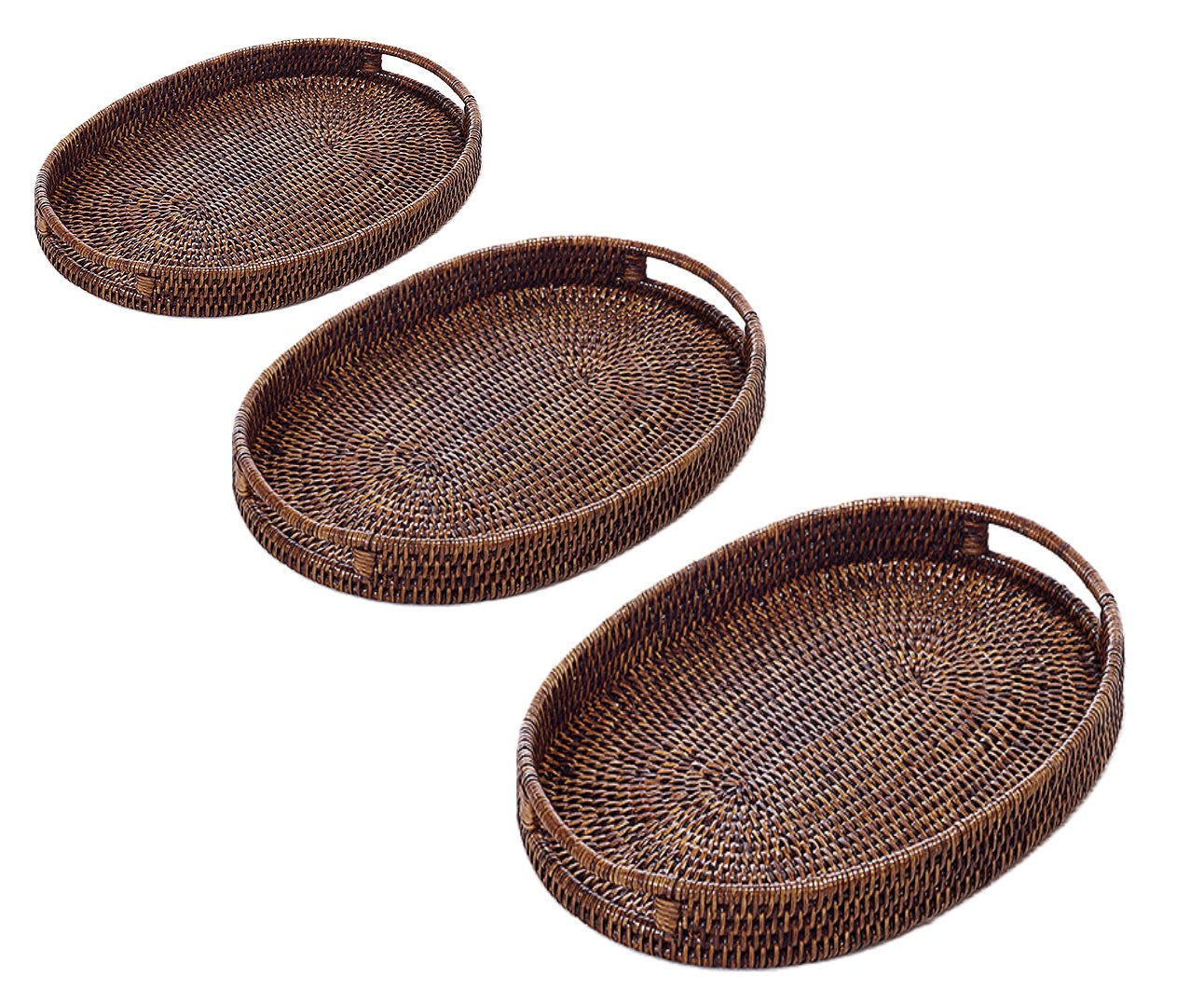 3 PIECE ROUND RATTAN TRAY SET WITH HANDLES. DS003 \\\KD29650