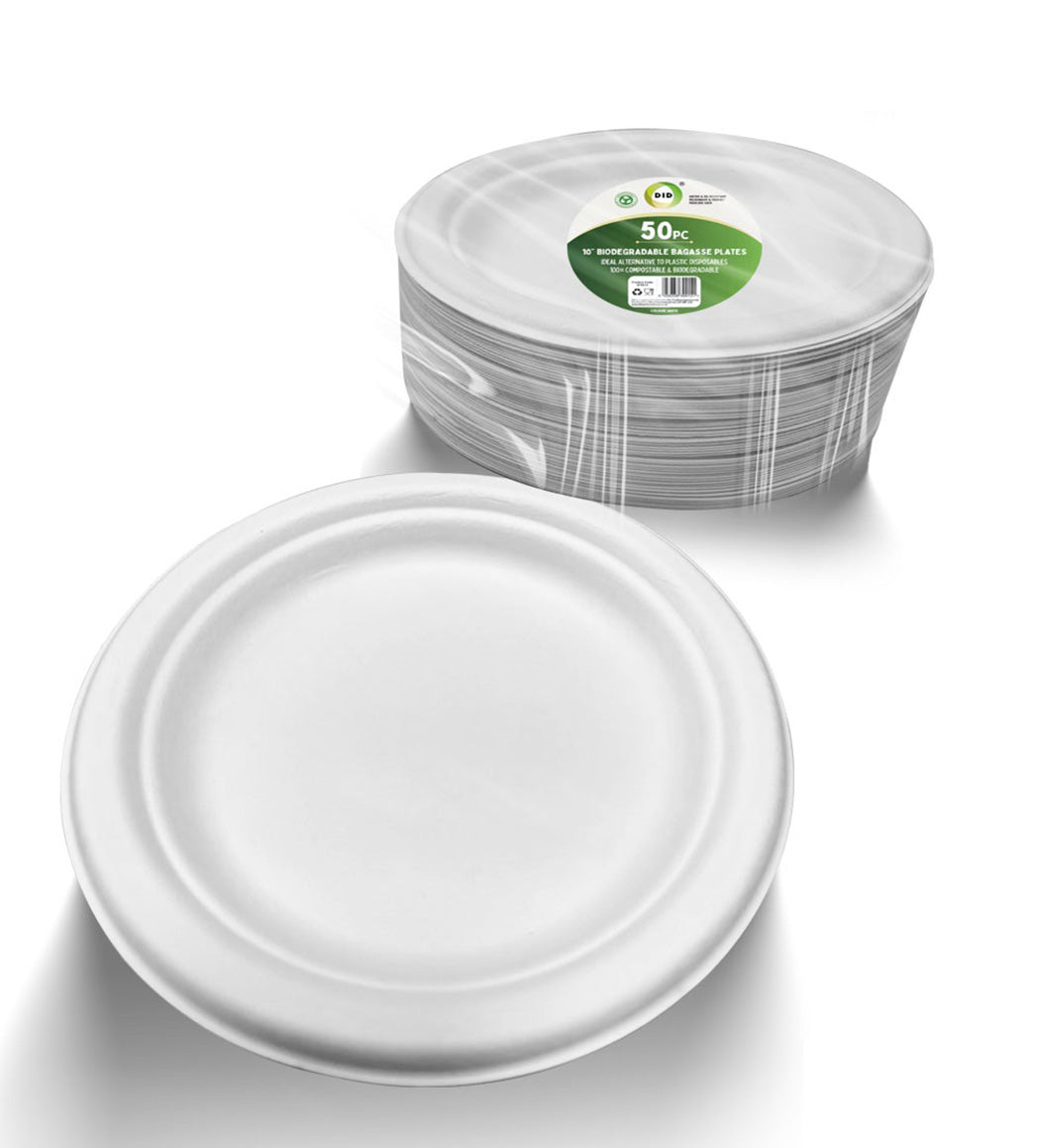BIODEGRADABLE BAGASSE PLATES 10" 50/PK. EF9915 \\\KD29691