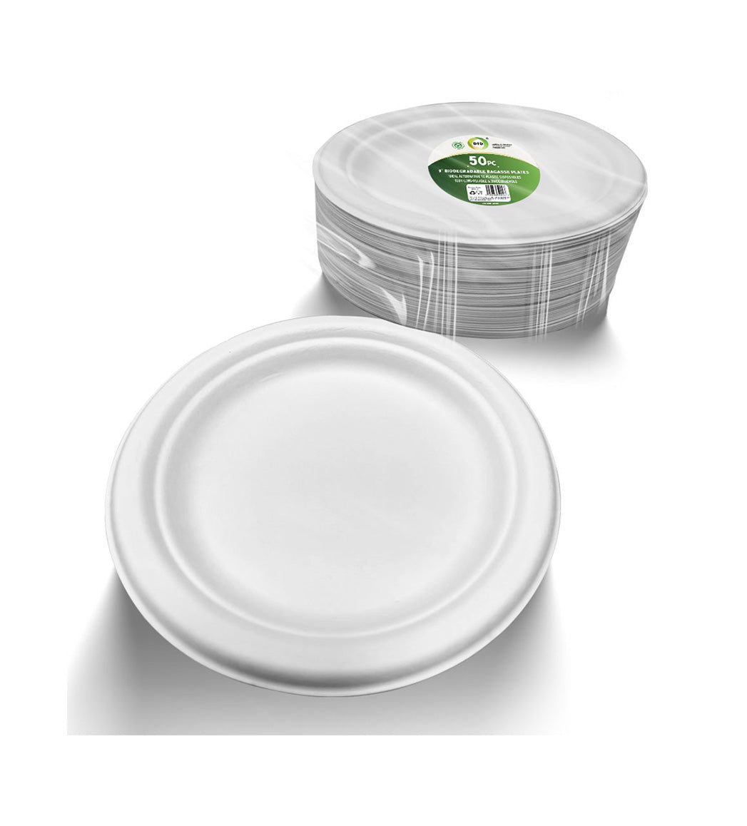 BIODEGRADABLE BAGASSE PLATES 9" 50/PK. EF9913 \\\KD29693