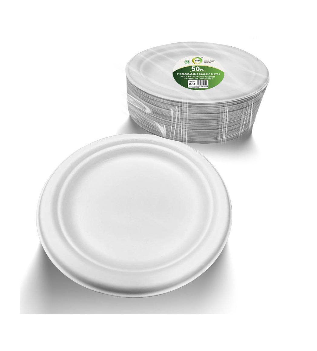 BIODEGRADABLE BAGASSE PLATES 7" 50/PK. EF9912 \\\KD29694