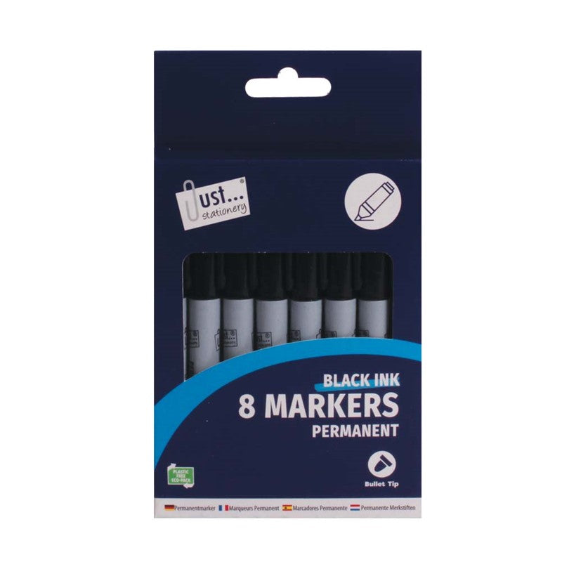 JUST STATIONERY BLACK PERMANENT MARKERS 8/PK. TA5644 \\\KD29758