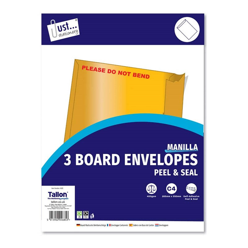 JUST STATIONERY BOARD ENVELOPES 3/PK 265 X 350MM. TA4685 \\\KD29760