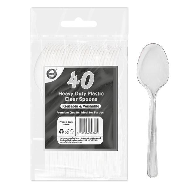 DELUXE HEAVY DUTY REUSABLE PLASTIC CLEAR SPOONS 40/PK. DD9660 \\\KD29788