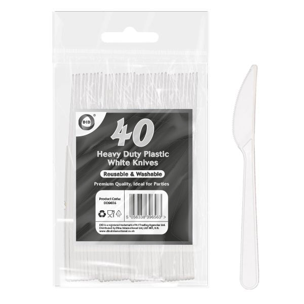 DELUXE HEAVY DUTY REUSABLE PLASTIC WHITE KNIVES 40/PK. DD9656 \\\KD29792