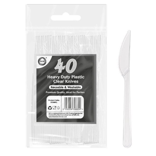 DELUXE HEAVY DUTY REUSABLE PLASTIC CLEAR KNIVES 40/PK. DD9662 \\\KD29795