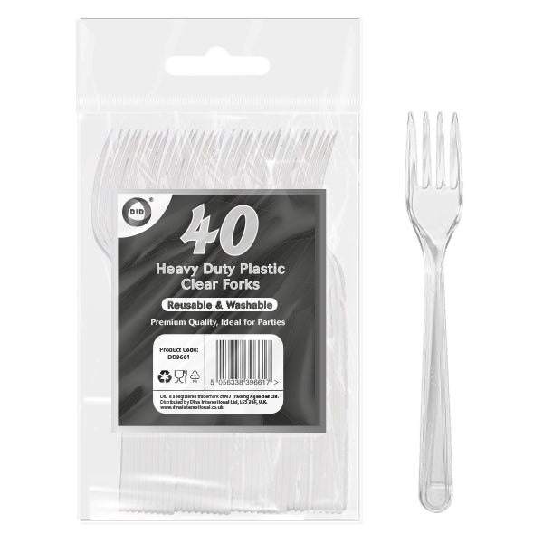 DELUXE HEAVY DUTY REUSABLE PLASTIC CLEAR FORKS 40/PK. DD9661 \\\KD29796