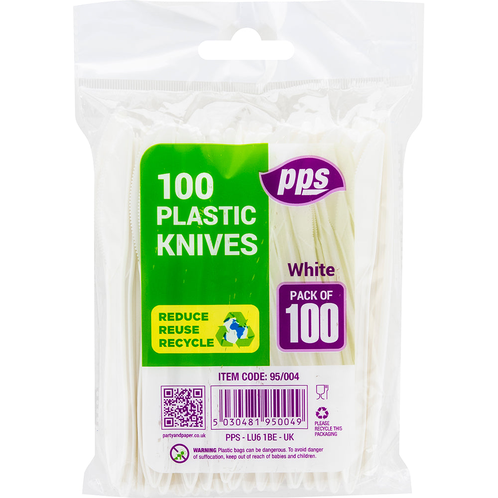 PPS WHITE PLASTIC KNIVES 100/PK. PPS95004 \\\KD29887