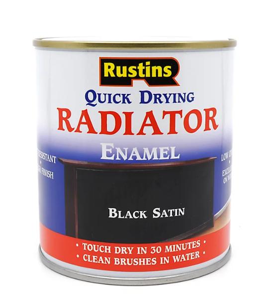 RUSTINS QUICK DRY RADIATOR PAINT SATIN BLACK 250ML. RPSB250 \\\KD29899