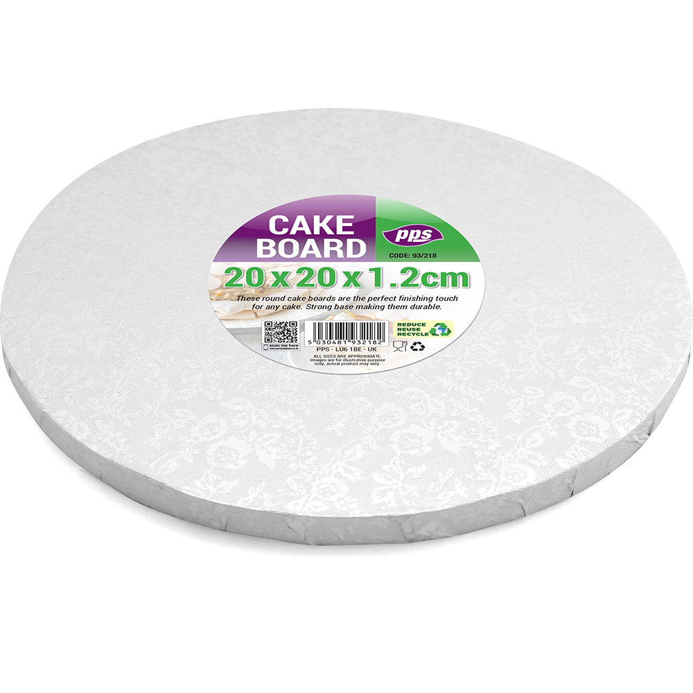 PPS 8 INCH ROUND SILVER CAKE BOARD 5/PK 20X20X1.2CM. PPS93218 \\\KD29910