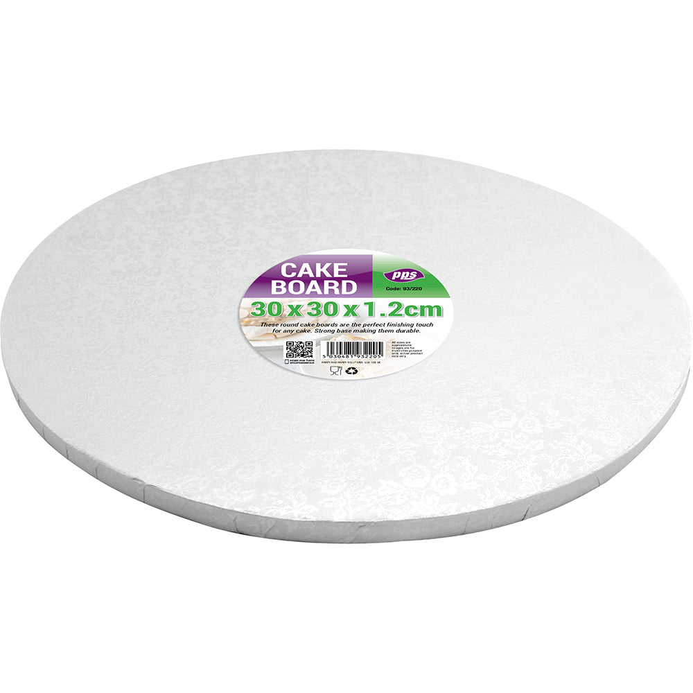 PPS 12 INCH ROUND SILVER CAKE BOARD 5/PK 30X30X1.2CM. PPS93220 \\\KD29913