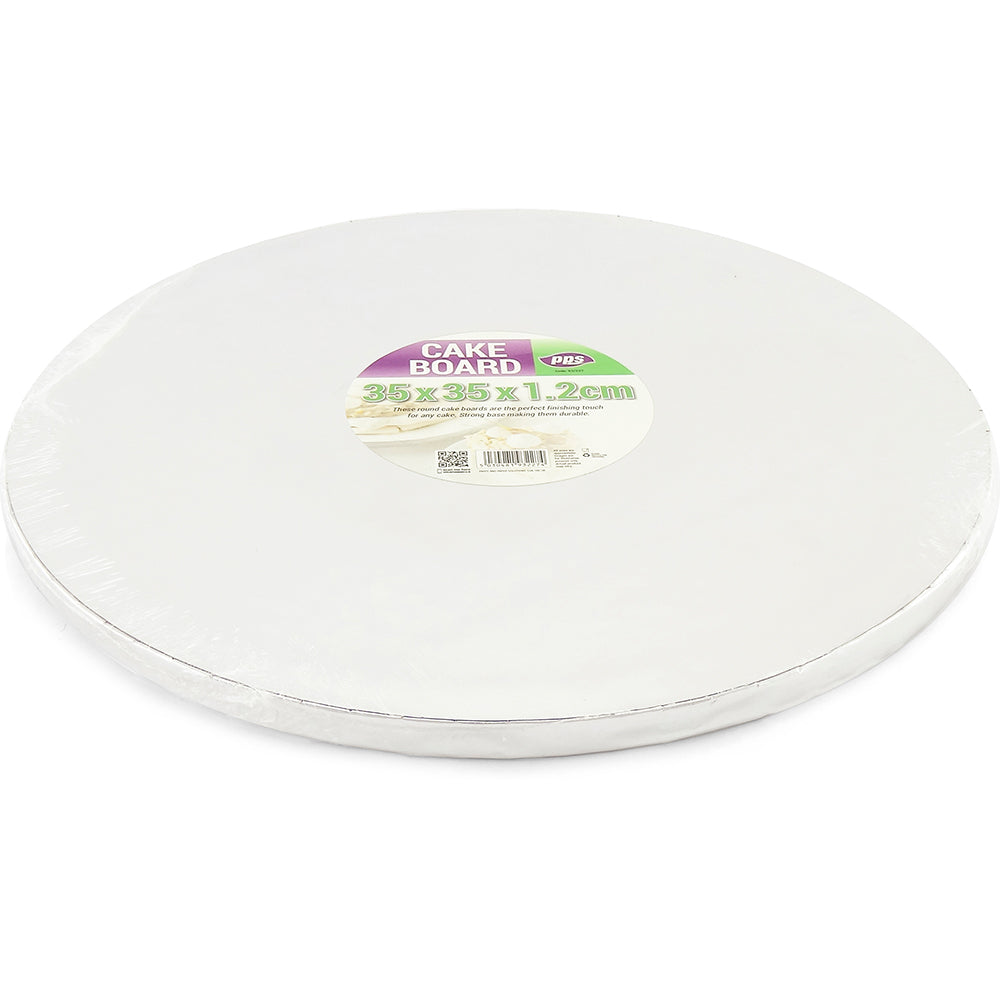 PPS 14 INCH ROUND SILVER CAKE BOARD 5/PK 35X35X1.2CM. PPS93227 \\\KD29914