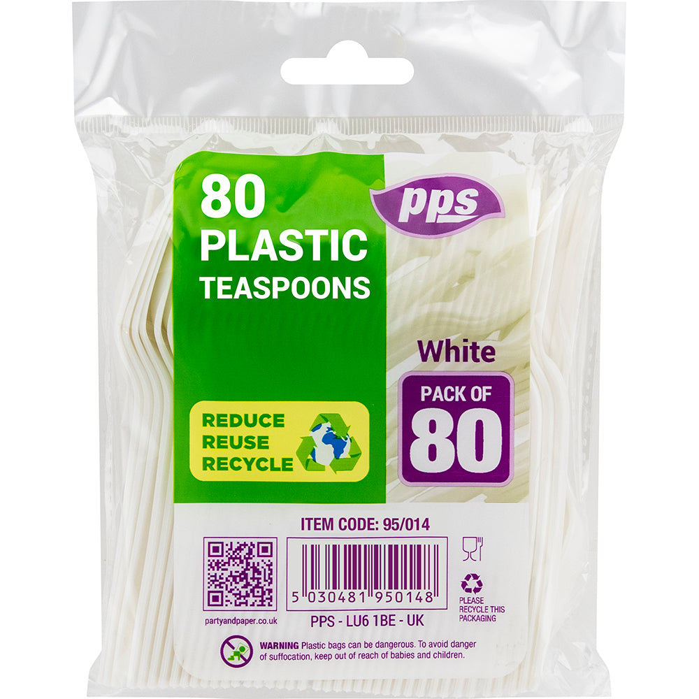 PPS WHITE PLASTIC TEASPOONS 80/PK. PPS95014 \\\KD29991