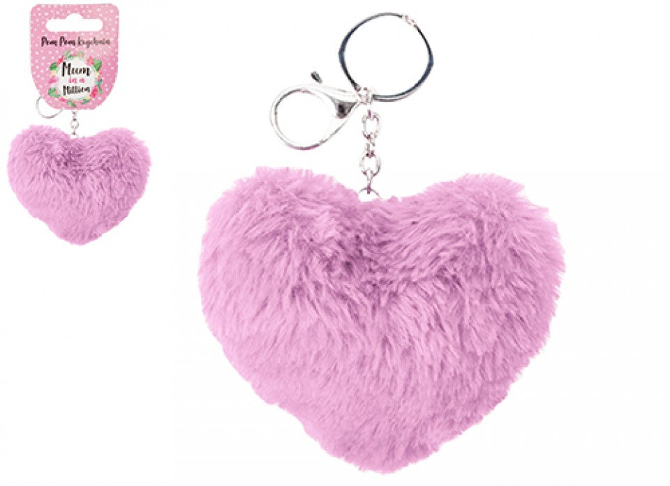 FAUX FUR HEART SHAPED POM POM KEYCHAIN. PI734101 \\\KD30001