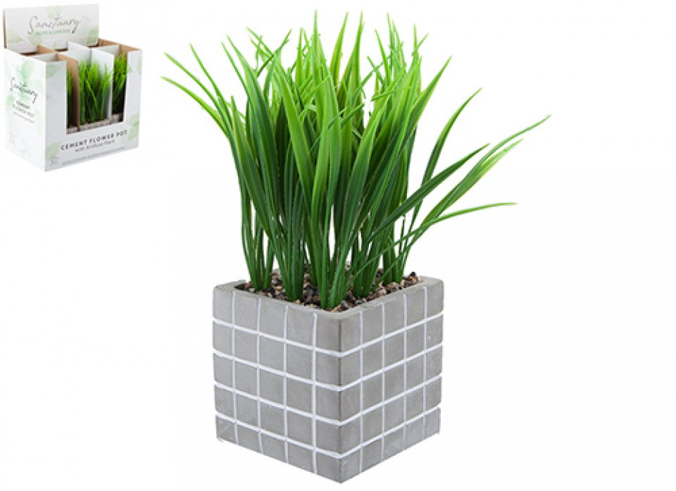 ASSORTED ARTIFICIAL GRASS WITH SQUARE CEMENT POT. PI959118 \\\KD30008