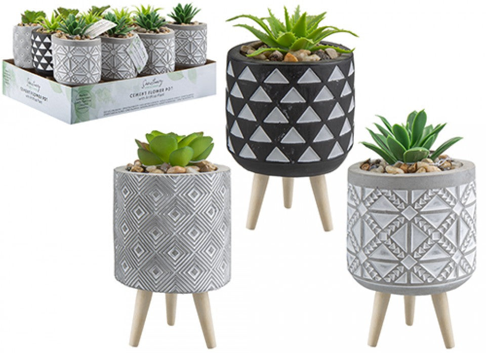 ASSORTED ARTIFICIAL SUCCULENT FLOWER POT WITH 3 LEGS. PI959119 \\\KD30009
