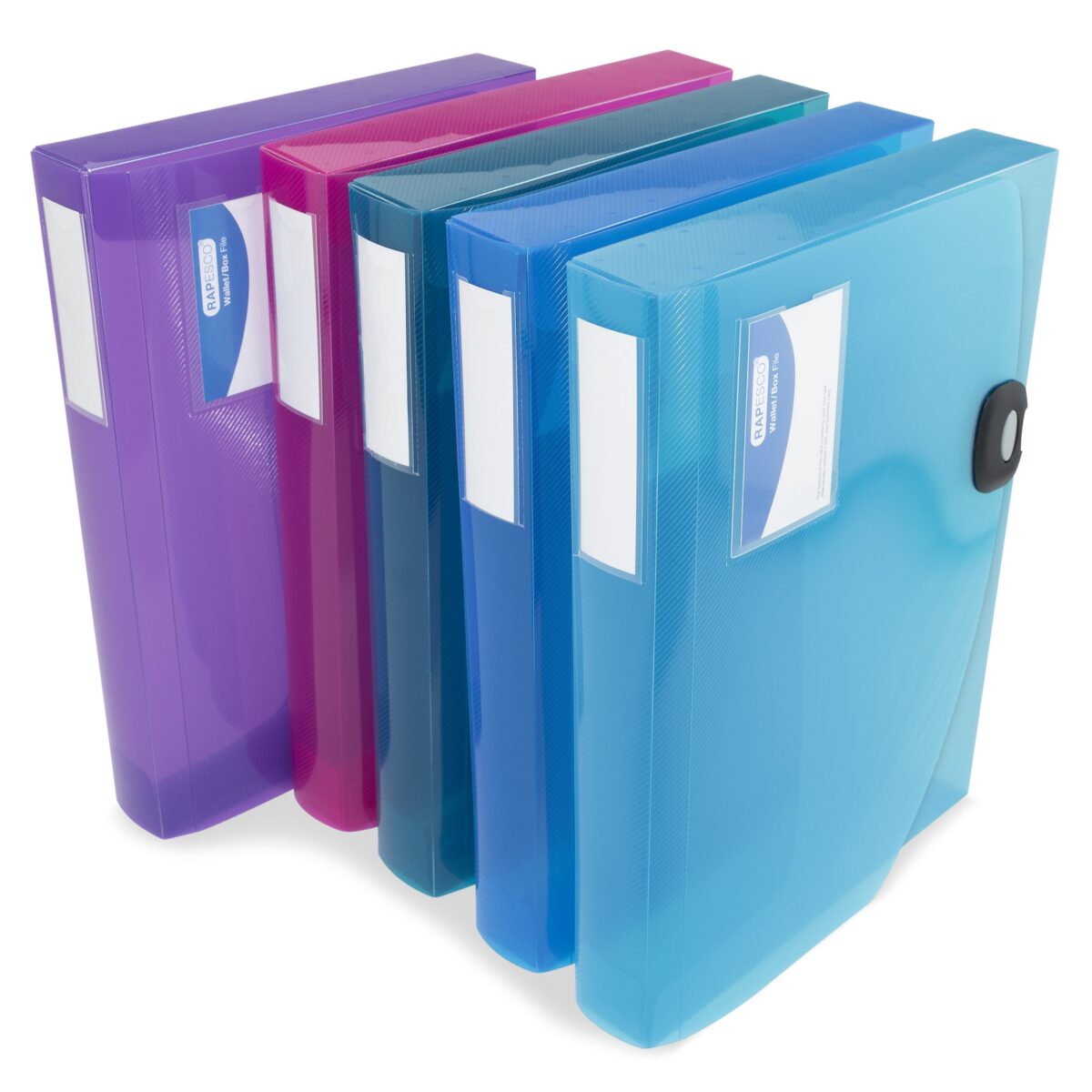 RAPESCO ASSORTED COLOURS A4 40MM RIGID WALLET BOX FILE. ROP1690 \\\KD30016