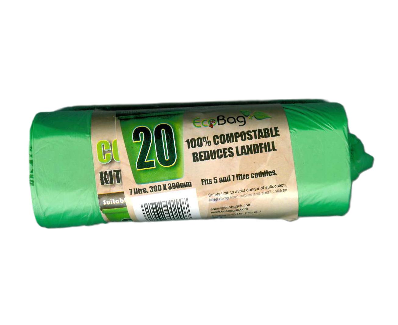 ECO BAG COMPOSTABLE BIODEGRADABLE CADDY BIN BAG 7 LTR 20/PK. EC229 \\\KD30029