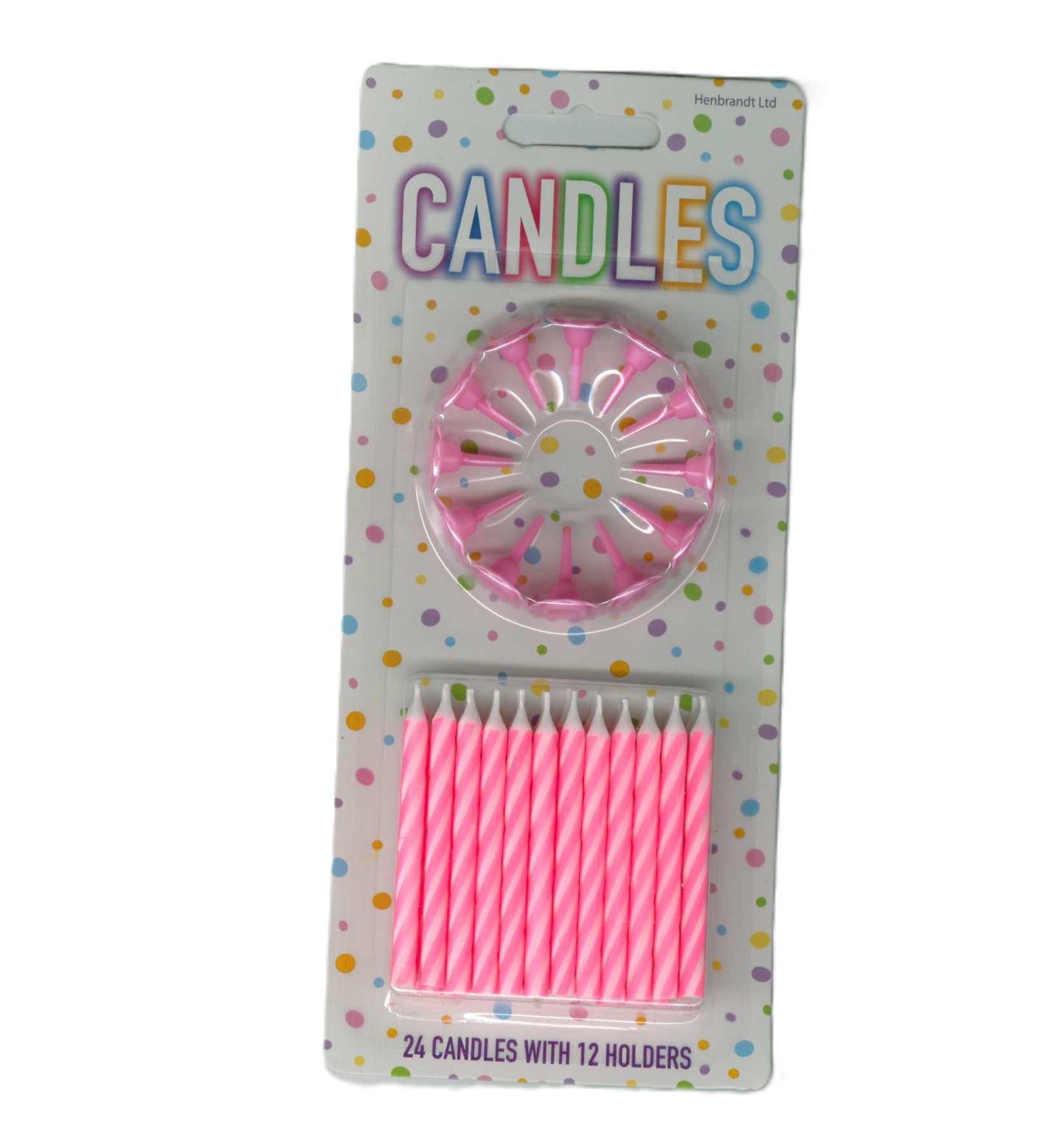 HENBRANDT PINK BIRTHDAY PARTY CANDLED 24/PK WITH HOLDERS. X50120 \\\KD30051