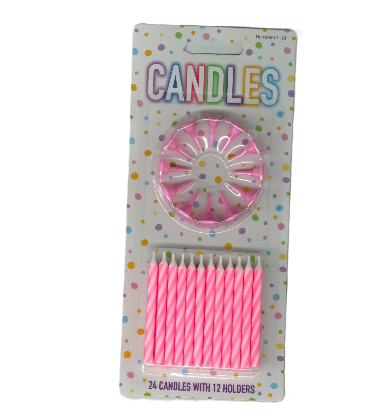 HENBRANDT PINK BIRTHDAY PARTY CANDLED 24/PK WITH HOLDERS. X50120 \\\KD30051