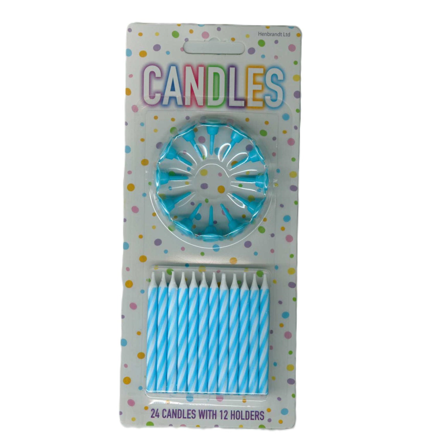 HENBRANDT BLUE BIRTHDAY PARTY CANDLED 24/PK WITH HOLDERS. X50121 \\\KD30052