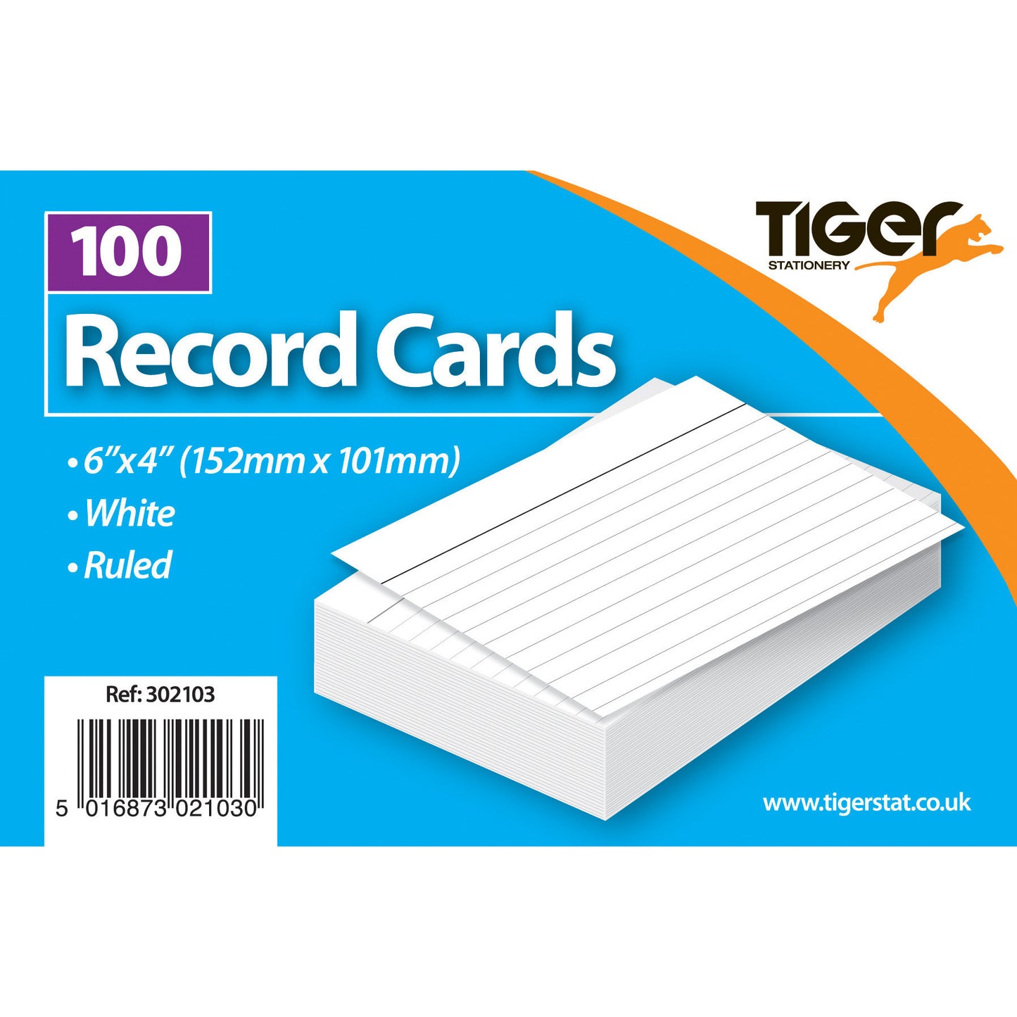 TIGER WHITE RULED RECORD CARDS 6 INCH X 4 INCH 100/PK. T302103 \\\KD30080