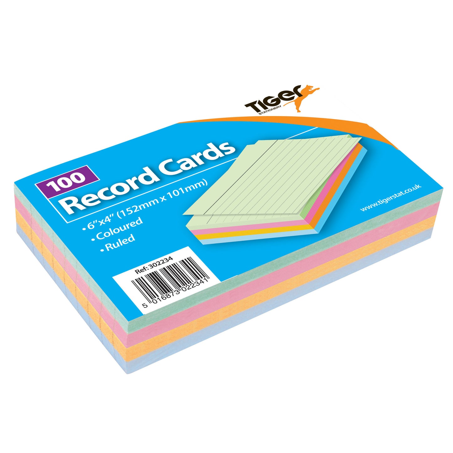 TIGER COLOUR RULED RECORD CARDS 6 INCH X 4 INCH 100/SHEETS. T302234 \\\KD30081