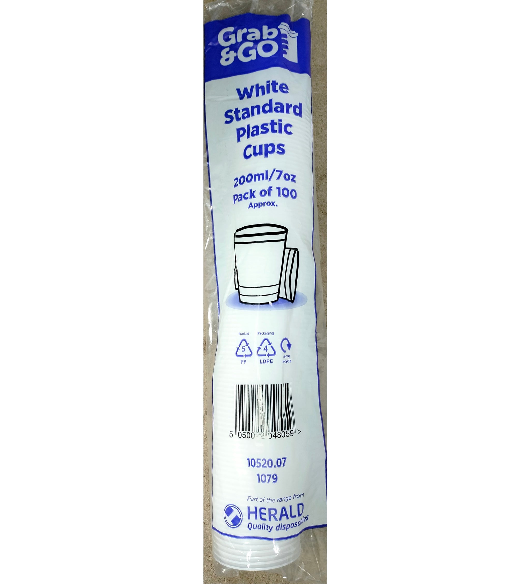 GRAB & GO WHITE STANDARD PLASTIC CUPS 100/PK (200ML / 7OZ). 10520.07 \\\KD30205