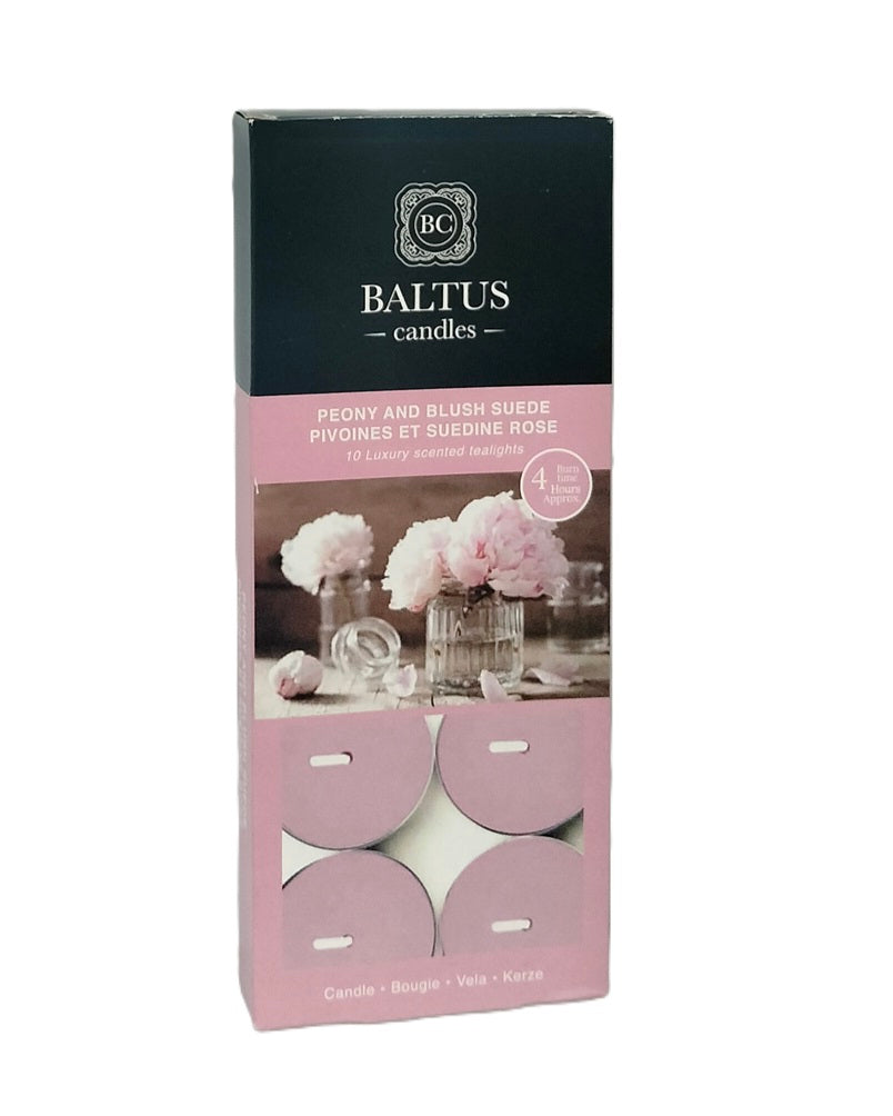 BALTUS PEONY & BLUSH SUEDE TEALIGHT CANDLES 4HRS 10/PK. 230170 \\\KD30278