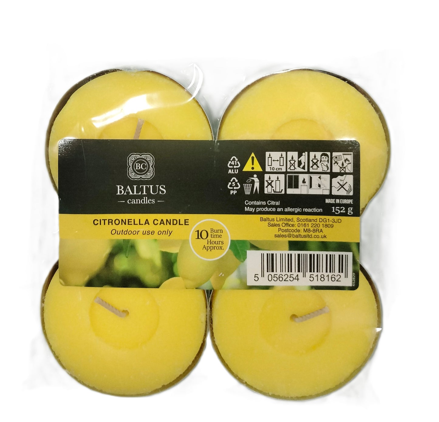 BALTUS MAXI TEALIGHTS CITRONELLA CANDLES 10HR 4/PK. 518162 \\\KD30283