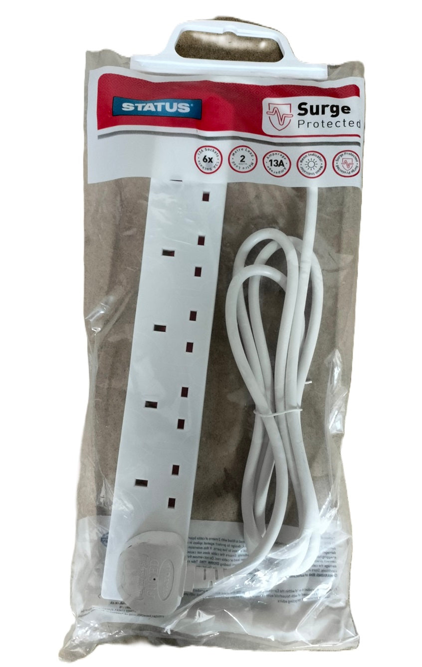 STATUS SURGE PROTECTED 13AMP 6 WAY EXTENSION LEAD 2 MTR. 6WSSP2MCP20 \\\KD30354