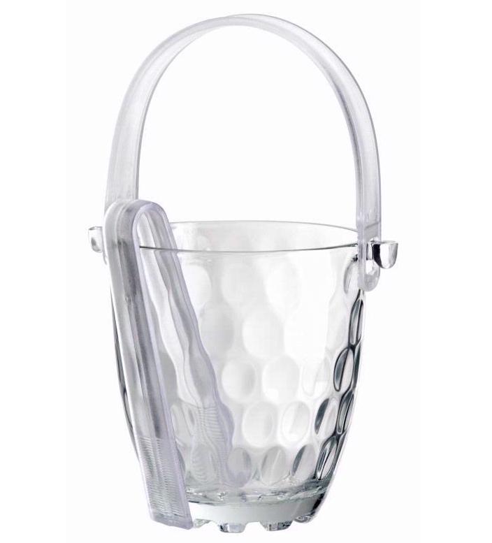 SOZALI GLASS ICE BUCKET WITH PLASTIC TONGS AND HANDLE. Z65959 \\\KD30358