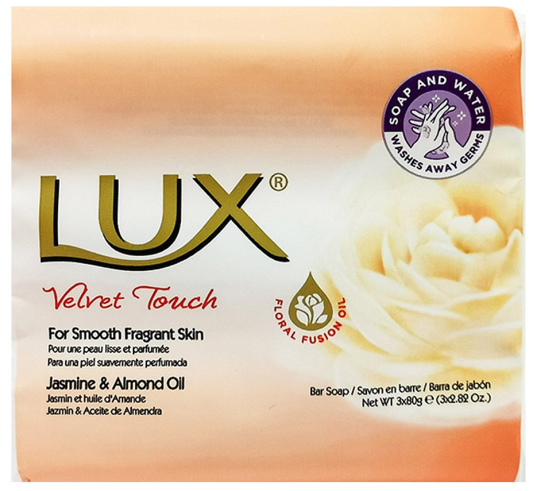 LUX VELVET TOUCH JASMINE & ALMOND OIL SOAP 80GM 3/PK. KD30382 \\\KD30382
