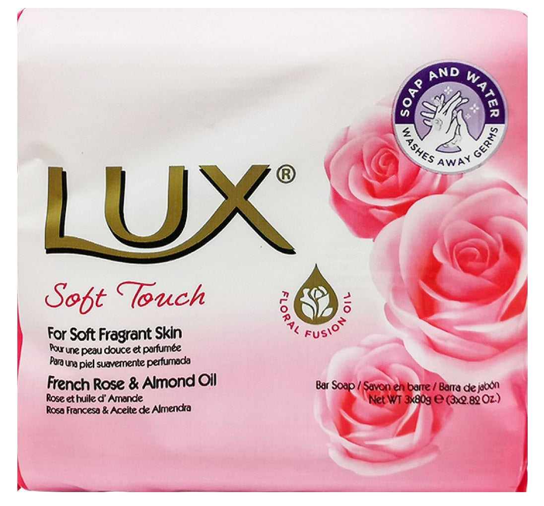 LUX SOFT TOUCH FRENCH ROSE & ALMOND SOAP 80GM 3/PK. KD30383 \\\KD30383