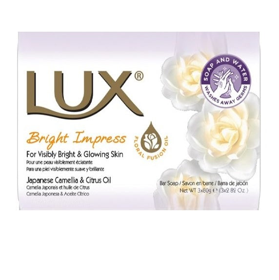 LUX BRIGHT IMPRESS CAMELLIA & CITRUS OIL SOAP 80GM 3/PK. KD30384 \\\KD30384