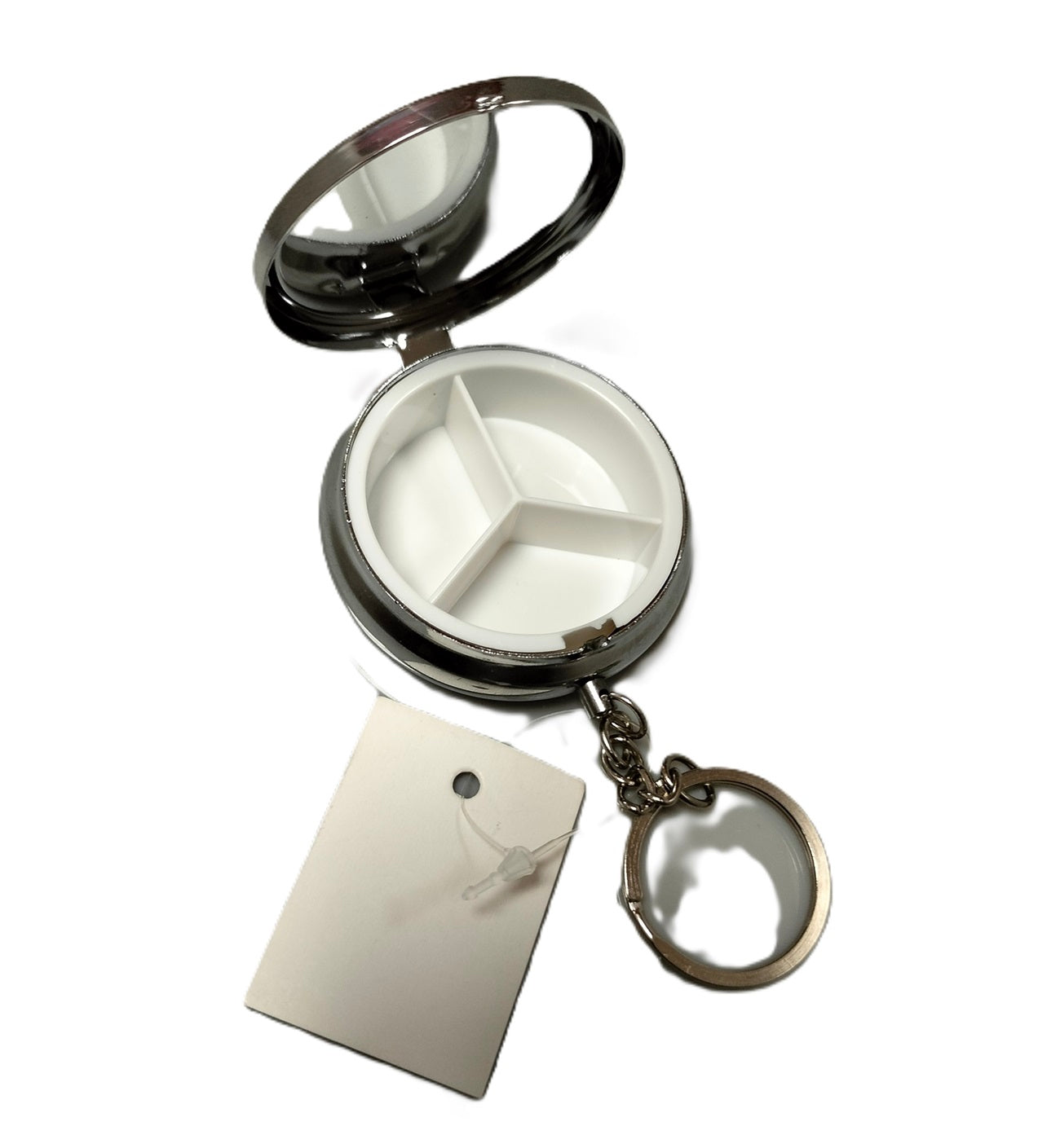STAINLESS STEEL 3 COMPARTMENT PILL BOX KEYRING. JL1696 \\\KD30488