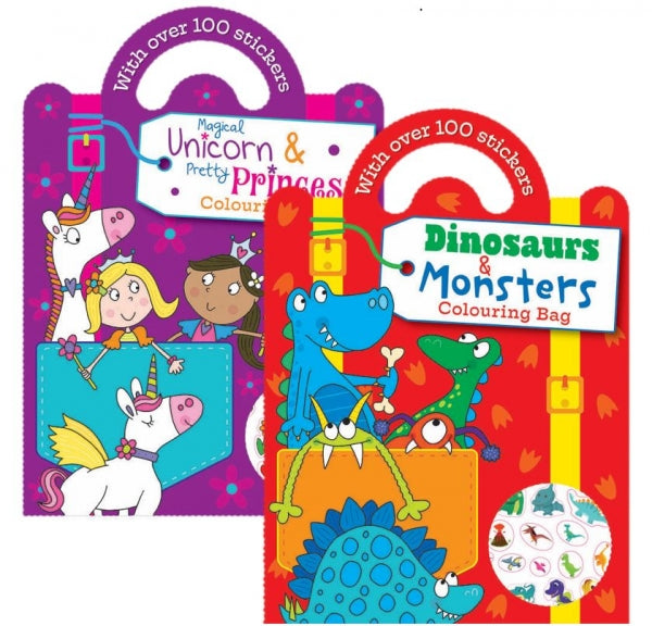 SQUIGGLE ASSORTED DINOSOUR AND UNICORN COLOURING STICKER BAG BOOK. P2595 \\\KD30525