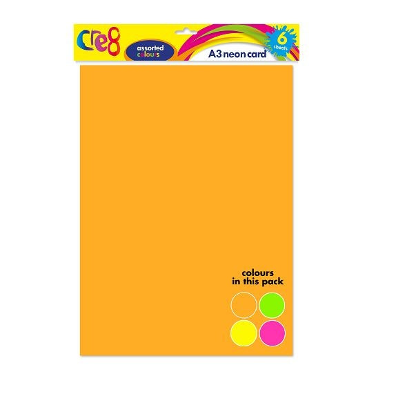CRE8 A3 NEON COLOURED CARD 6 SHEETS. P2002 \\\KD30599