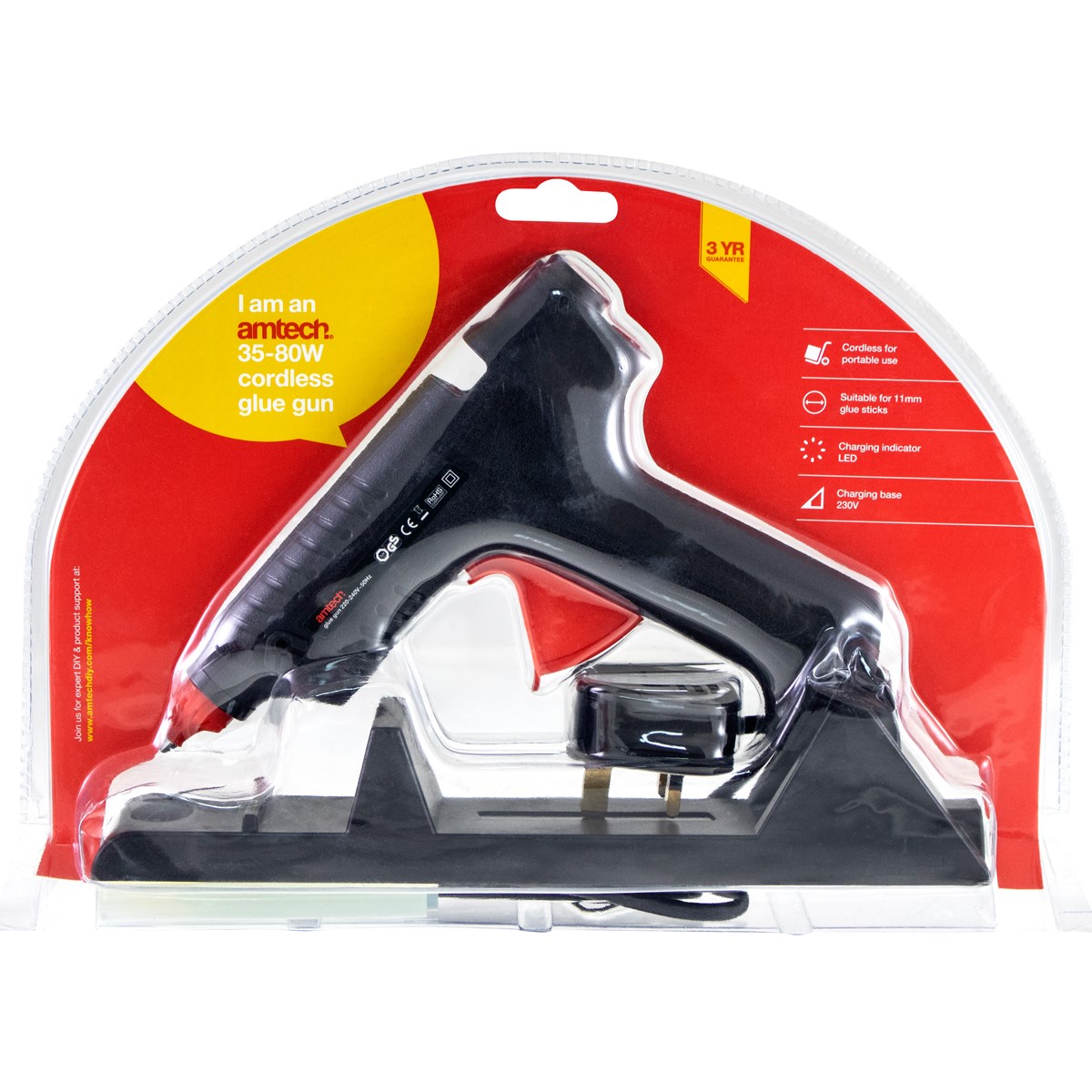 AMTECH 35-80W CORDLESS GLUE GUN WITH GLUE STICK. AMS1845 \\\KD30639