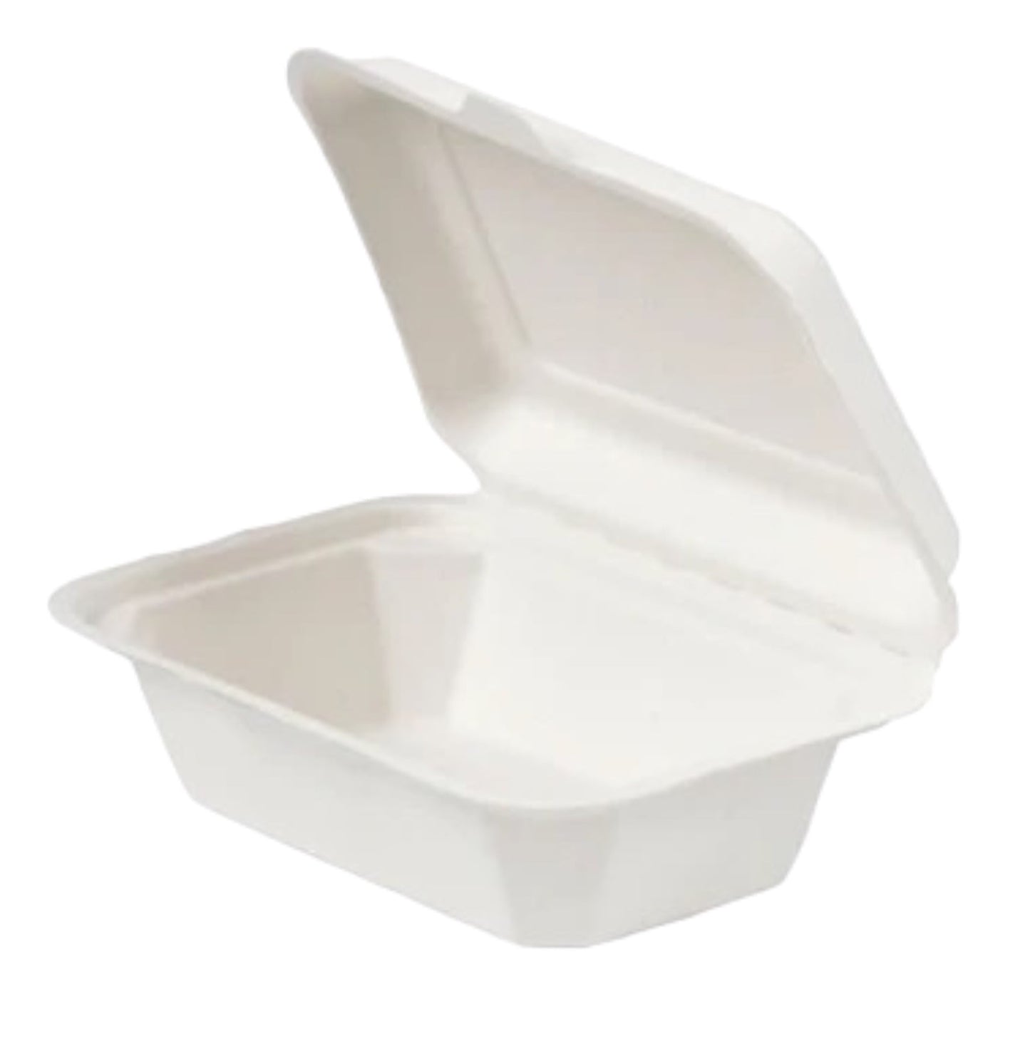 WHITE BAGASSE BIODEGRADABLE CLAMSHELL BOXES 7 X 5" 50/PK MEAL BOX \\\KD30658