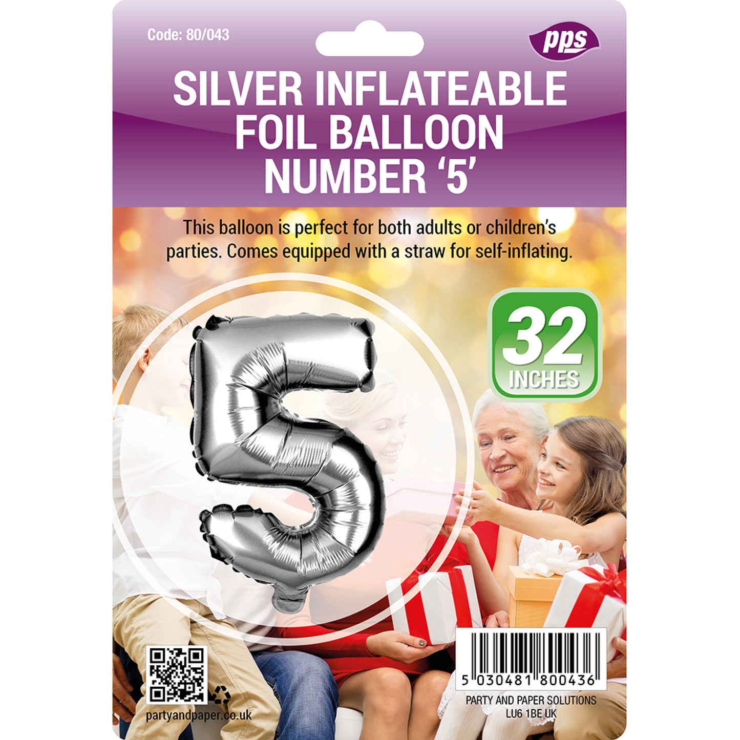 PPS GIANT STANDING FOIL NUMBER 5 BALLOON 82 CM - SILVER. PPS80043 \\\KD30684