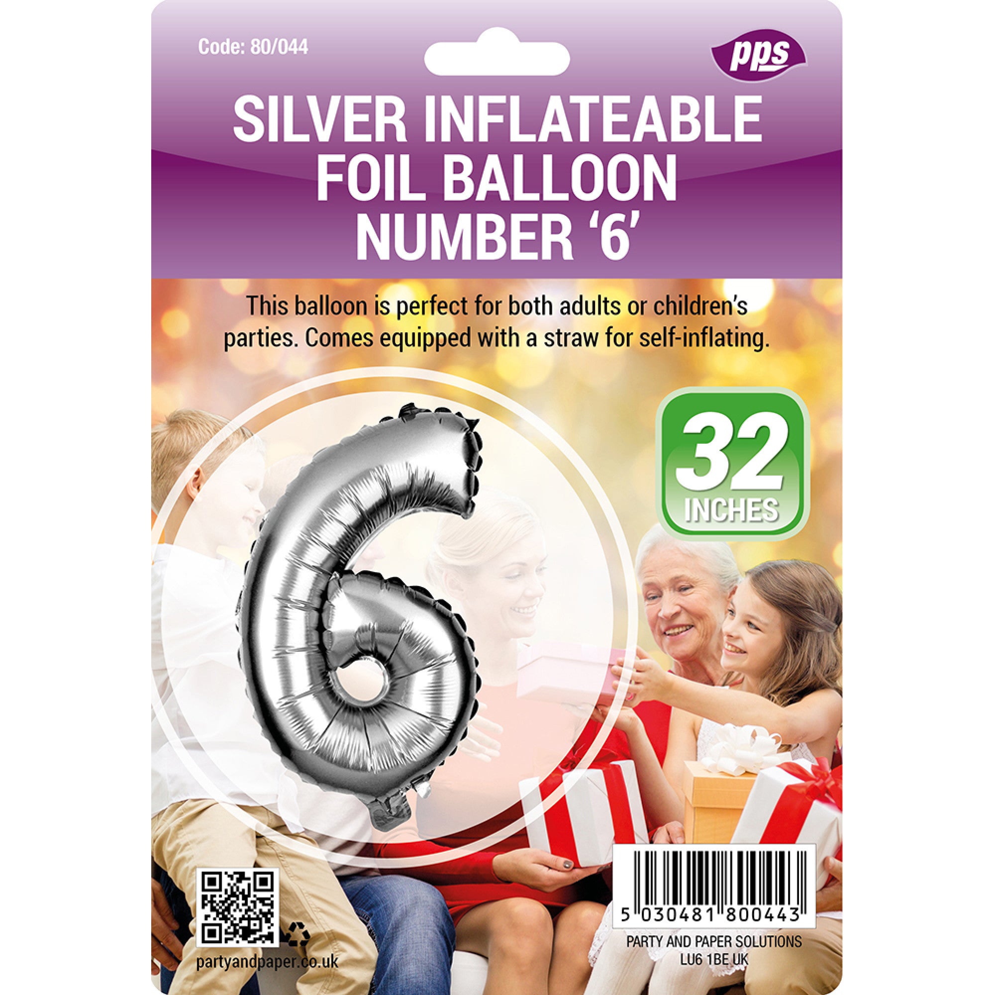 PPS GIANT STANDING FOIL NUMBER 6 BALLOON 82 CM - SILVER. PPS80044 \\\KD30685