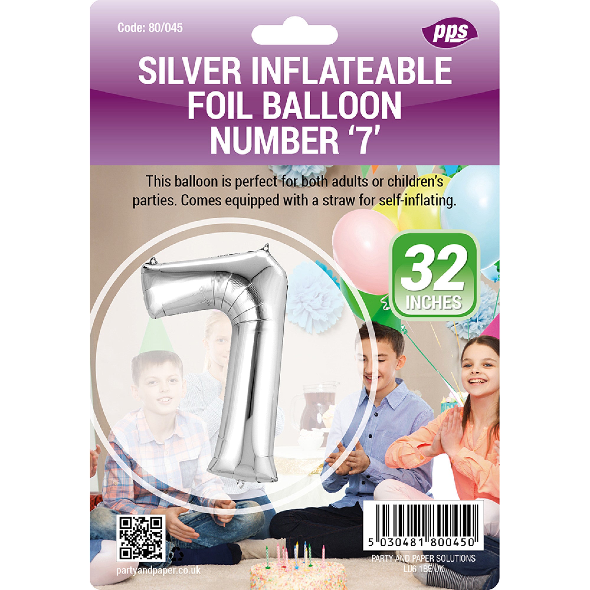 PPS GIANT STANDING FOIL NUMBER 7 BALLOON 82 CM - SILVER. PPS80045 \\\KD30686