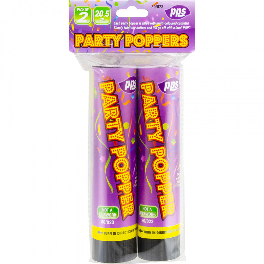 PPS COLOUR CONFETTI CANNON PARTY POPPERS 21 CM 2/PK. PPS80023 \\\KD30692