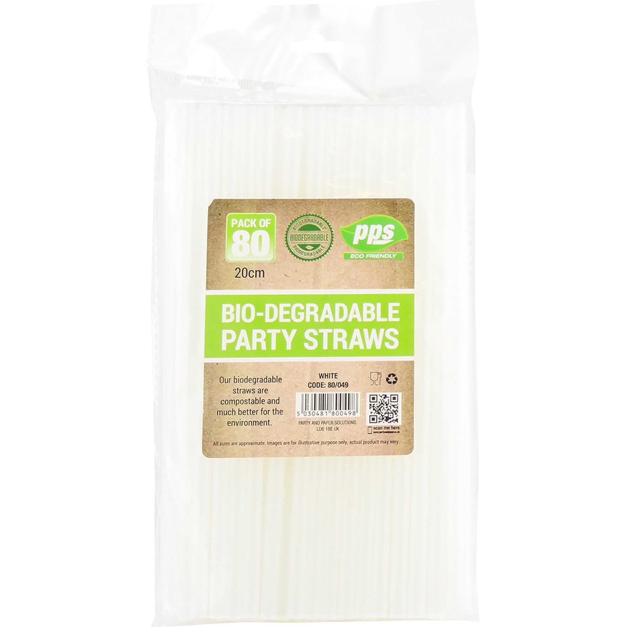 PPS WHITE BIODEGRADABLE COMPOSTABLE DRINKING PARTY STRAWS 80/PK. PPS80049 \\\KD30696